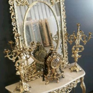 آینه شمعدان برنجی مدل دو قاب دار تاجدار