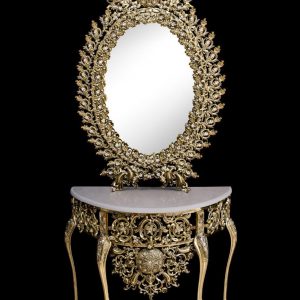 آینه و کنسول برنزی  بیضی مدل یاس دوبل  طلایی