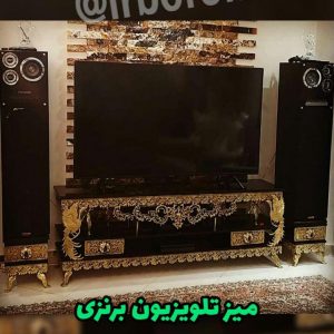 میز تلویزیون برنزی مدل ۲ کشو تسمه رز با جا باندی