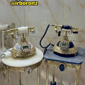 تلفن رومیزی برنزی مدل دسته سنگی سفید و مشکی