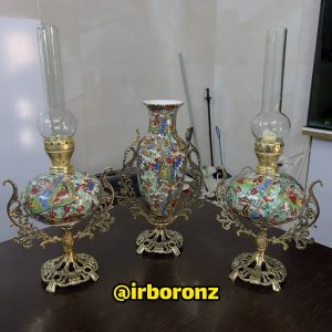 ست گلدان رومیزی و گردسوز برنزی مدل دسته دار