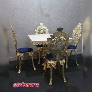 میز ناهارخوری چهار نفره مربع برنزی صندلی درباری