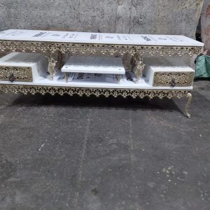 میز تلویزیون برنزی مدل دو کشو بانو صفحه سفید