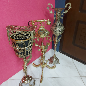 ست سطل و جا دستمال گلدان و تلفن ایستاده برنزی مدل فرشته پر کار